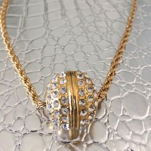 GOLD AND CRYSTAL LONG LENGTH LARGE GOLD AND CRYSTAL PENDANT NECKLACE WORE ONCE !